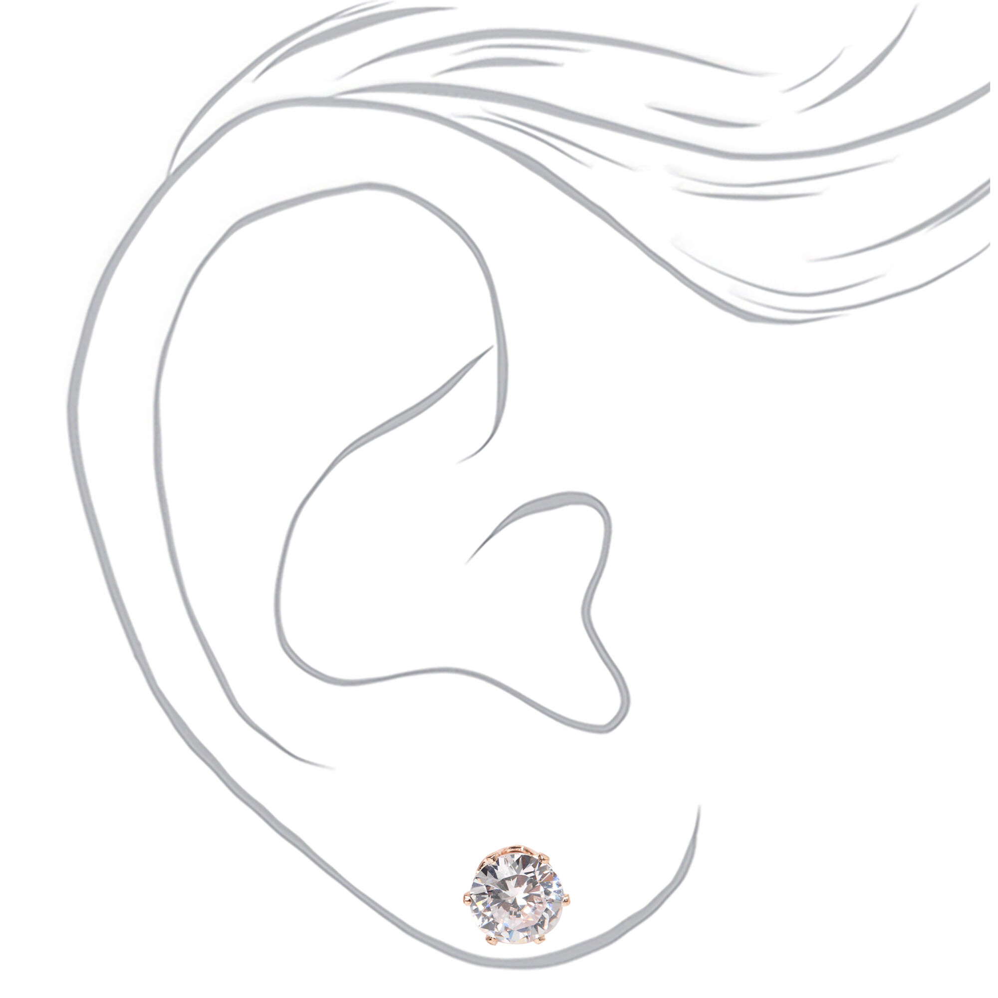 Rose Gold-tone Cubic Zirconia 8mm Round Stud Earrings,