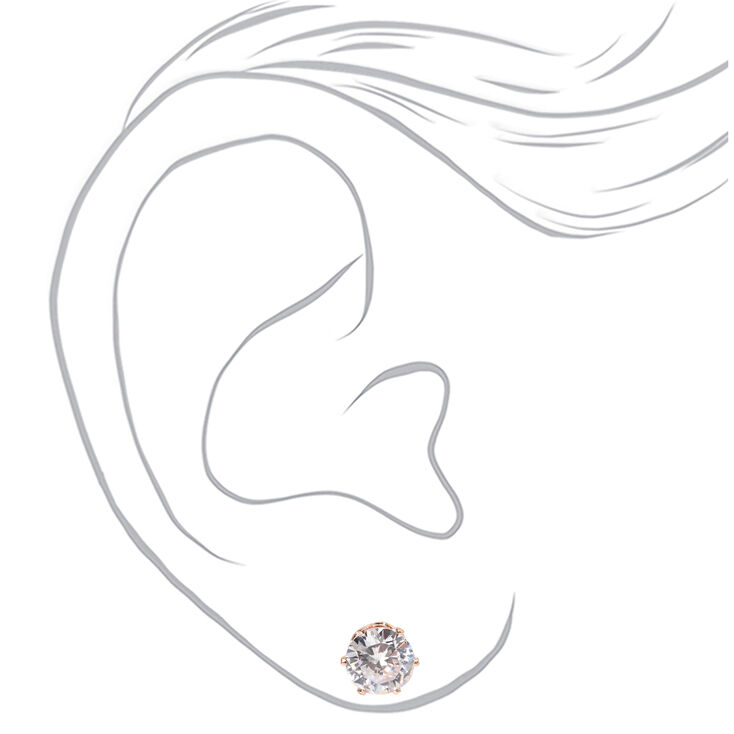 Rose Gold-tone Cubic Zirconia 8mm Round Stud Earrings,