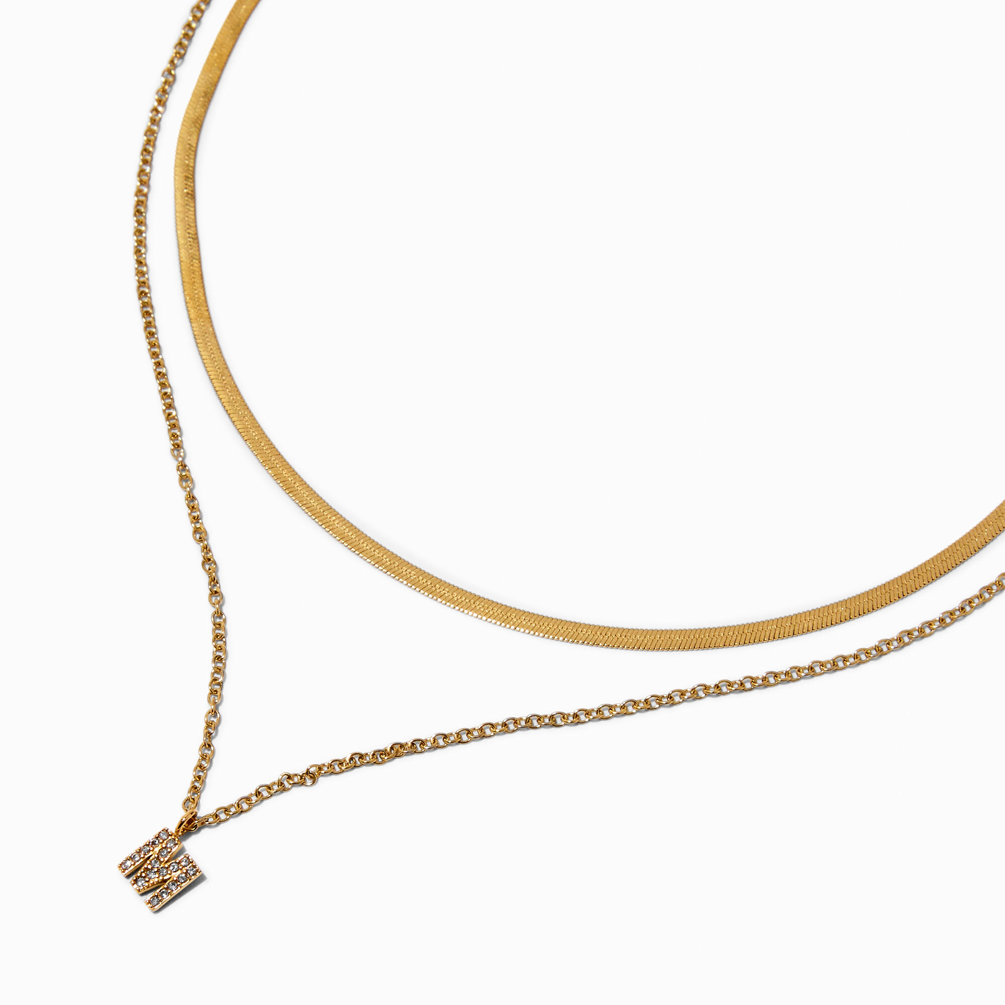 Gold tone Stainless Steel Cubic Zirconia Initial Pendant Multi Strand Necklace M Claire s US
