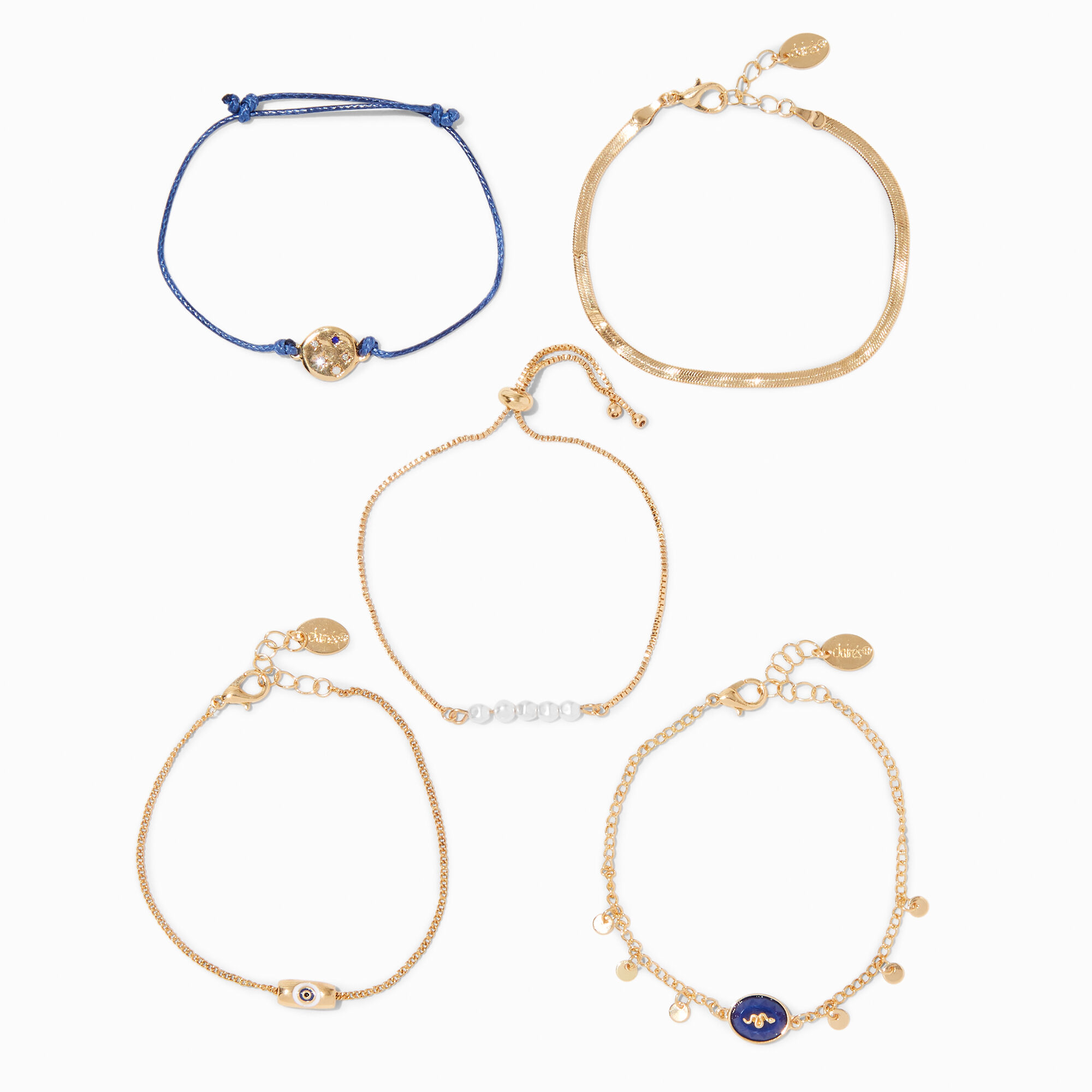 View Claires Evil Eye Mixed Tone Bracelets 5 Pack Gold information