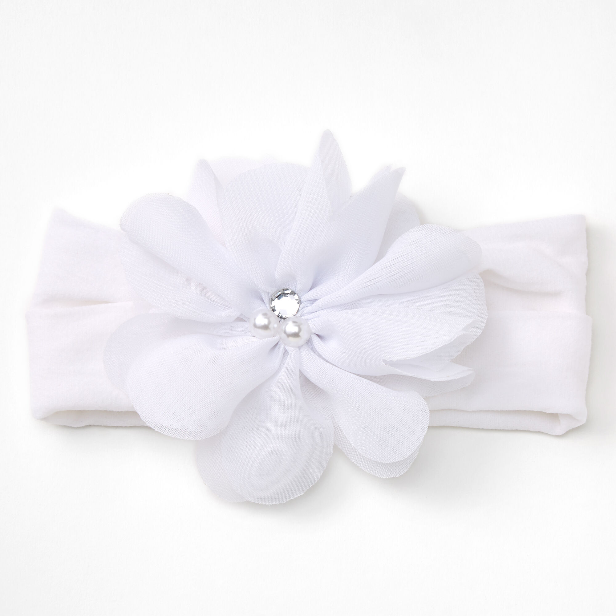 Claire's Club Chiffon Flower Headwrap - White,