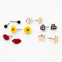 Hearts and Flowers Stud Earrings - 6 Pack,