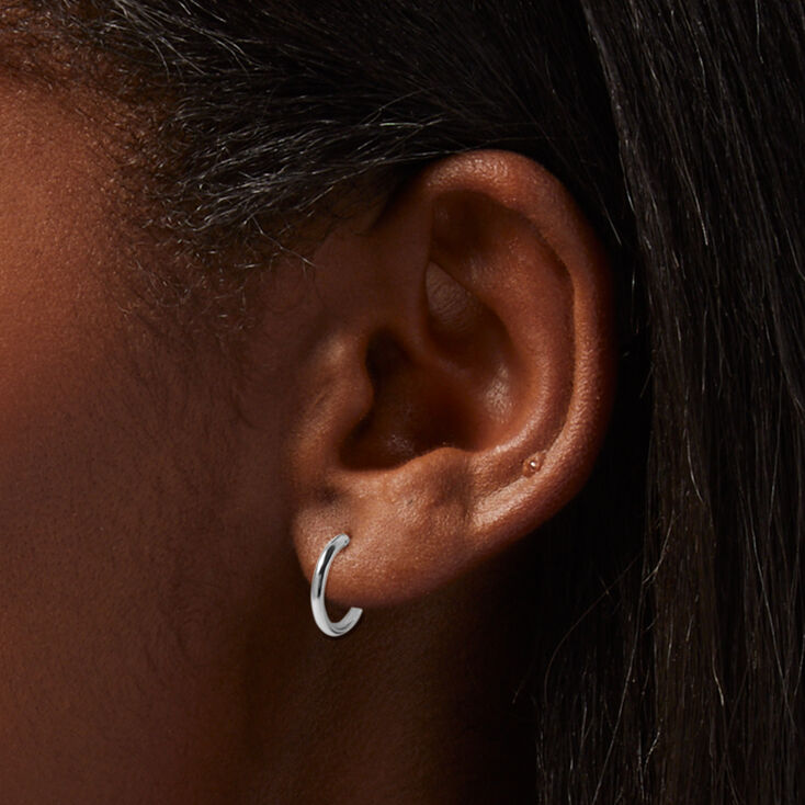C LUXE by Claire&#39;s Sterling Silver 12MM Hinge Hoop Earrings,