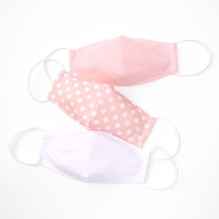 3 Pack Cotton Pink and White Polka Dot Face Masks - Child Medium/Large,