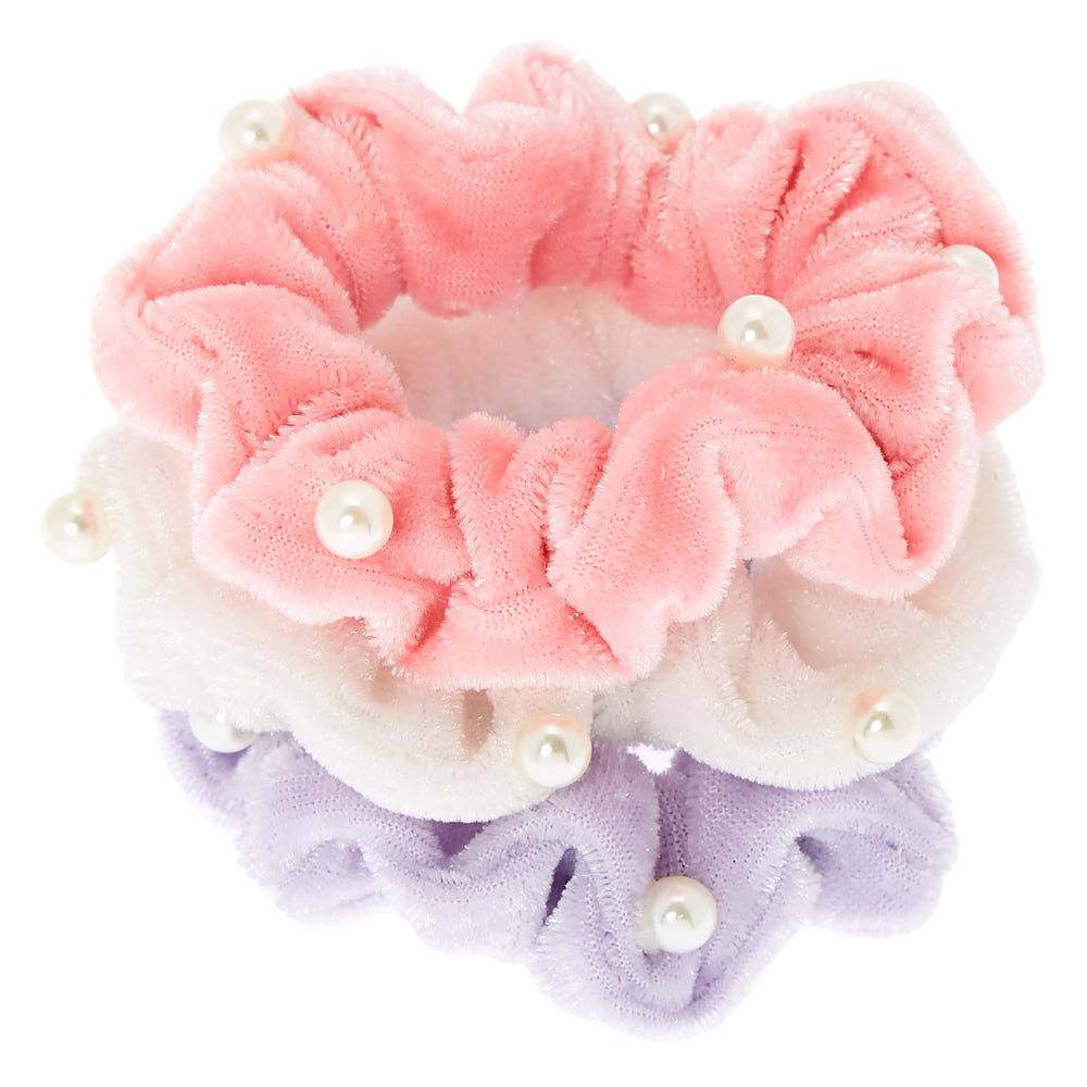 Claire's Club Small Pearl Velvet Hair Scrunchies - 3 Pack,