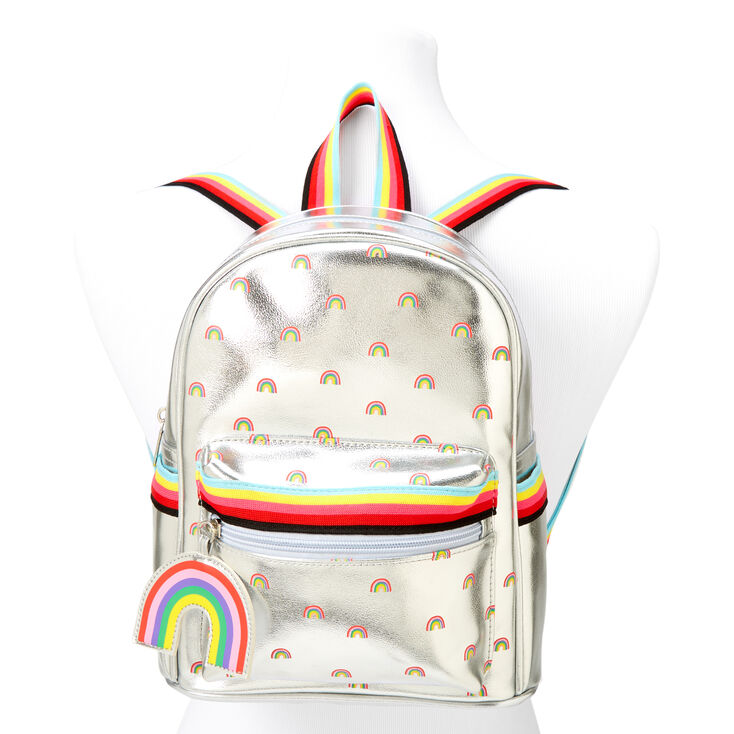 Claire's Rainbow Stripe Mini Backpack Keychain | Gold