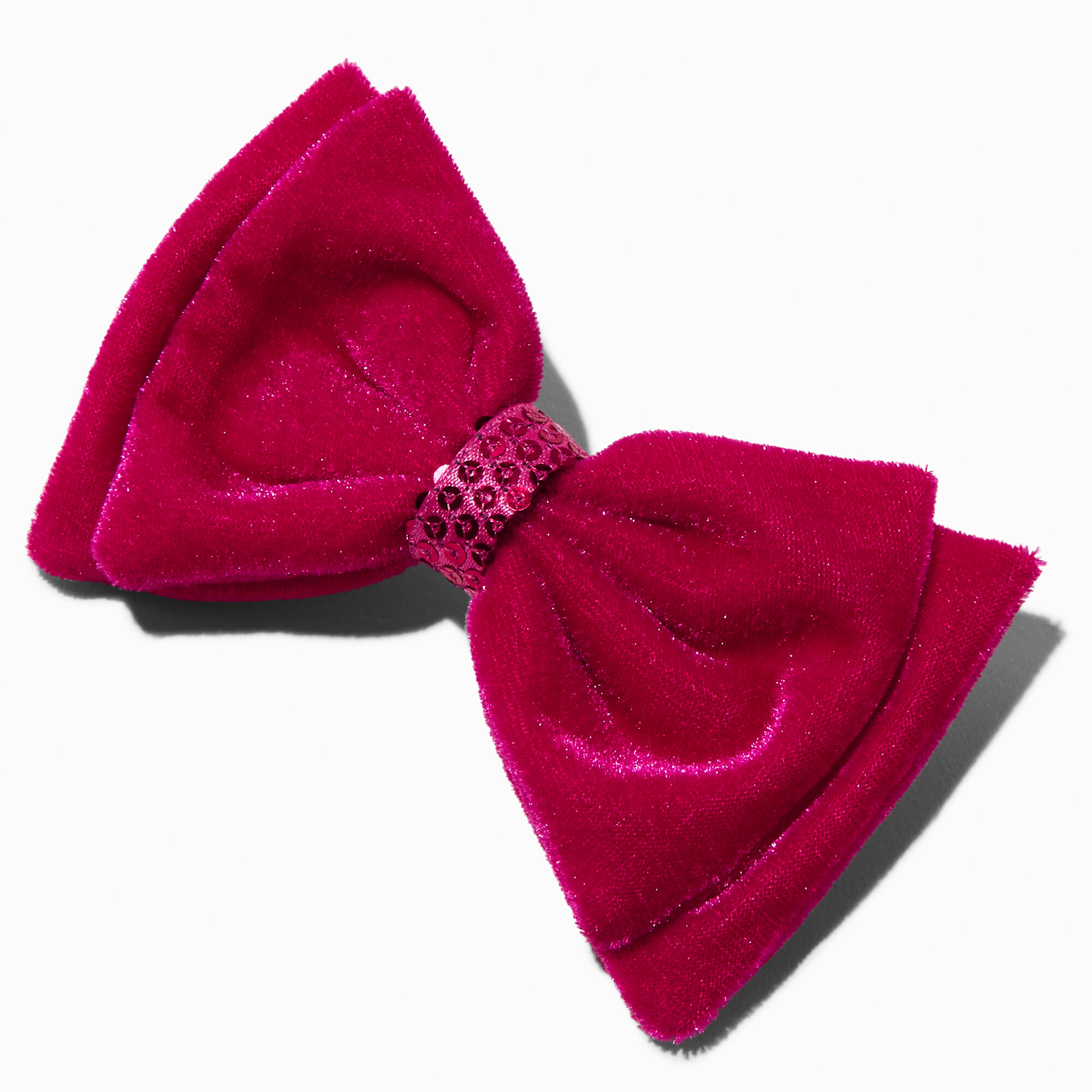 View Claires Velvet Sequin Bow Hair Clip Pink information