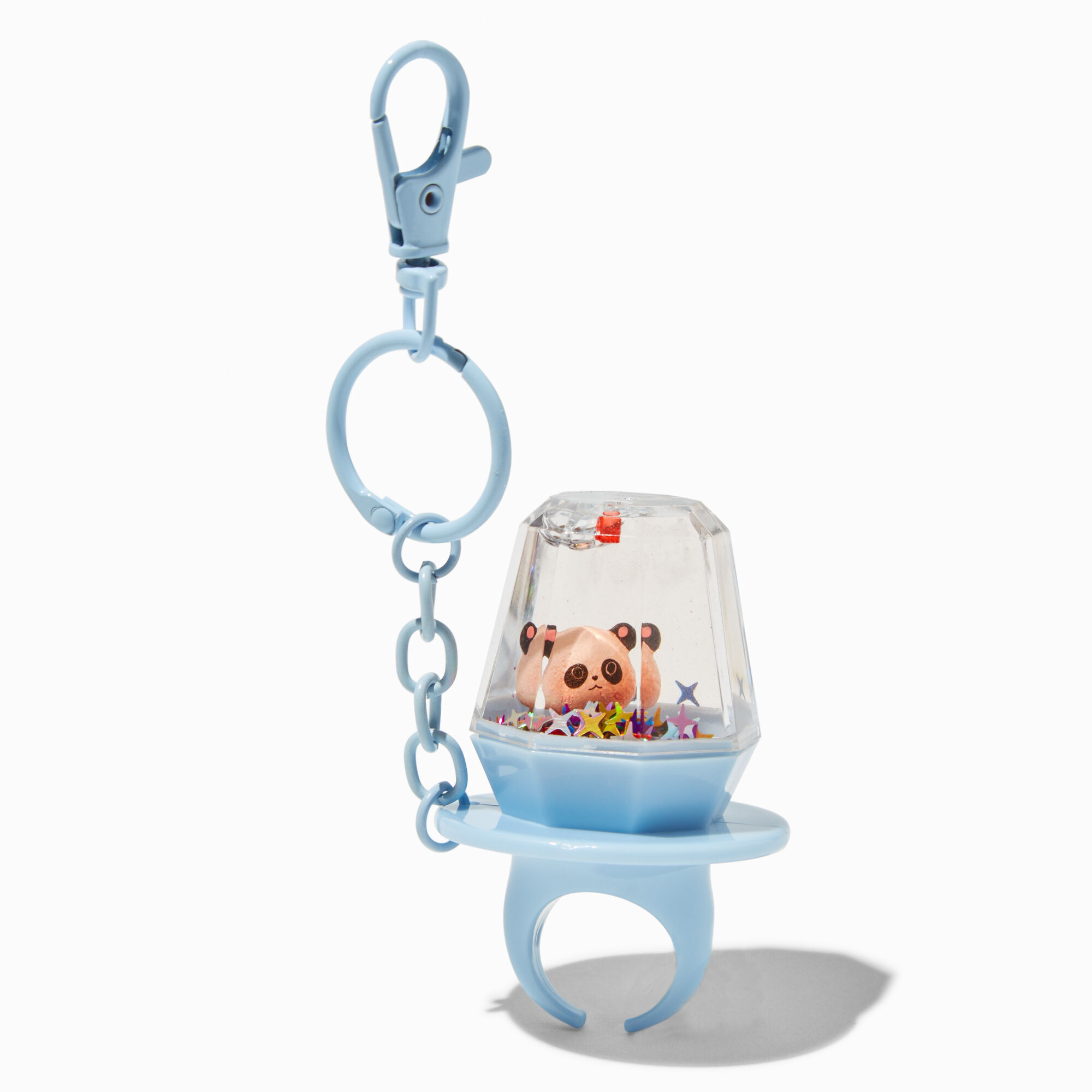 View Claires Panda Ring WaterFilled Glittery Keyring information