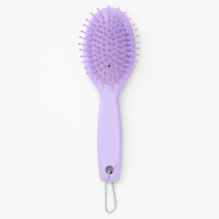 Rainbow Kitten Mini Paddle Hair Brush Keychain - Purple,