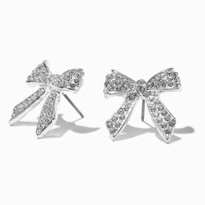 Clous d&#39;oreilles n&oelig;ud strass pav&eacute; couleur argent&eacute;e,