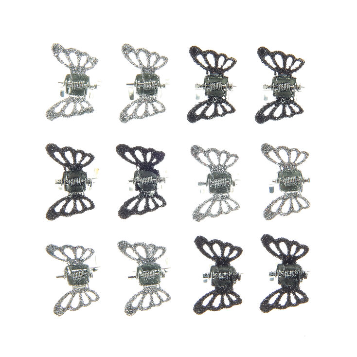 Silver Glitter Butterfly Clips 12 Pack Claire S