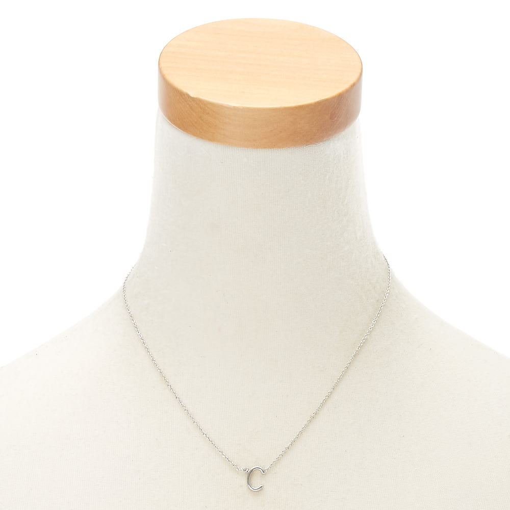 Silver Stone Initial Pendant Necklace - C,