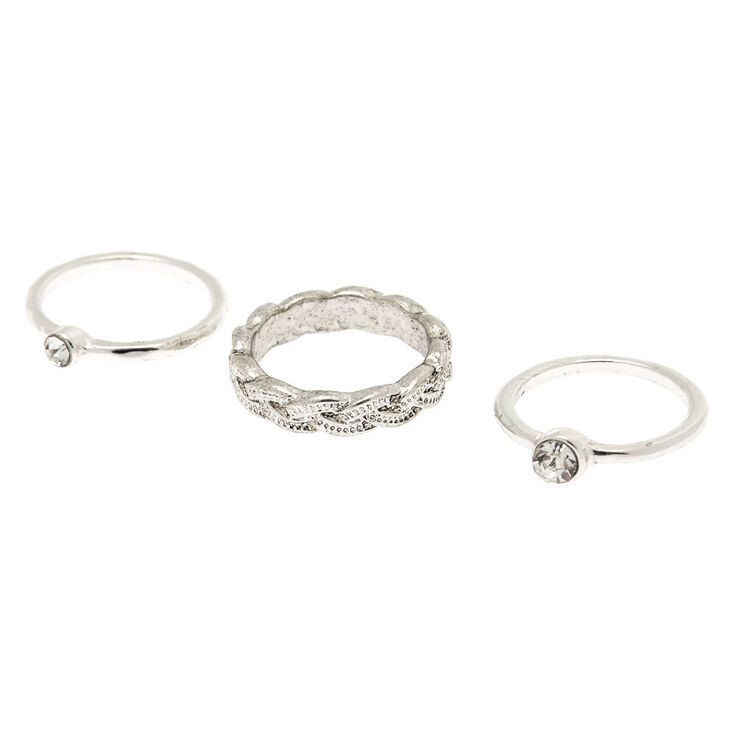 Claire's Lot de 3 bagues de phalange tressées et décorées couleur argenté