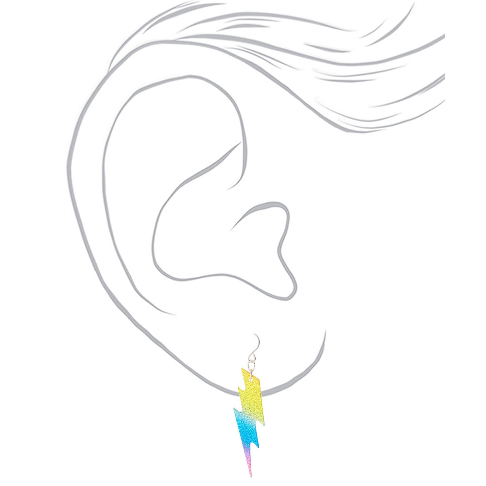 2" Rainbow Glitter Lightning Bolt Drop Earrings,
