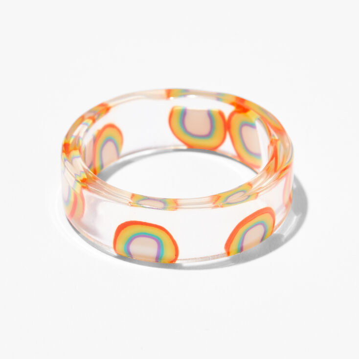 Clear Rainbow Print Resin Ring,