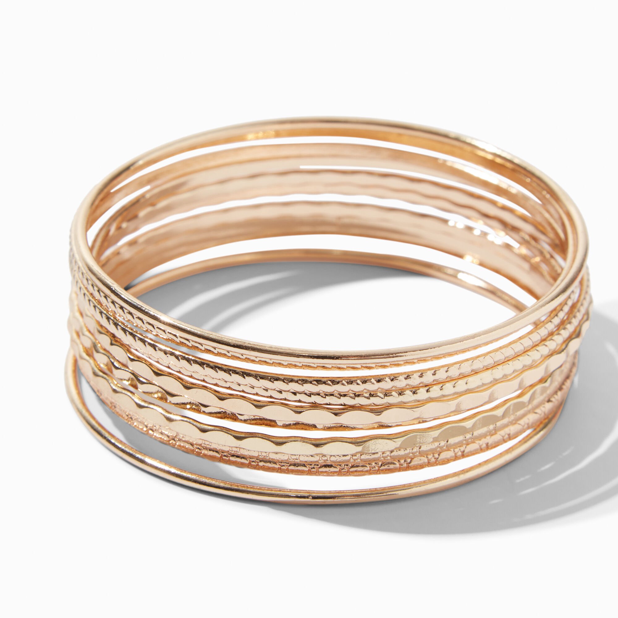 View Claires Tone Textured Bangle Bracelets 10 Pack Gold information