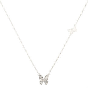 Silver Double Butterfly Pendant Necklace,