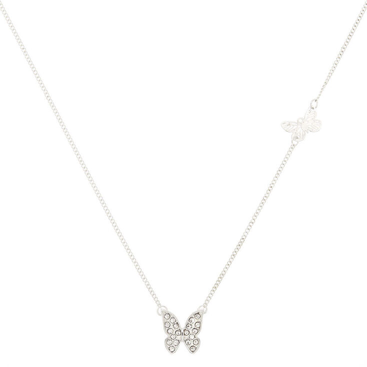 Silver Double Butterfly Pendant Necklace,