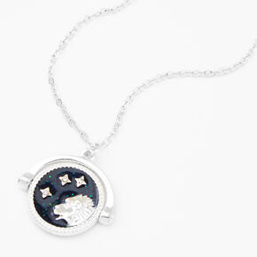 Silver Glow In The Dark Zodiac Spinning Pendant Necklace - Leo,