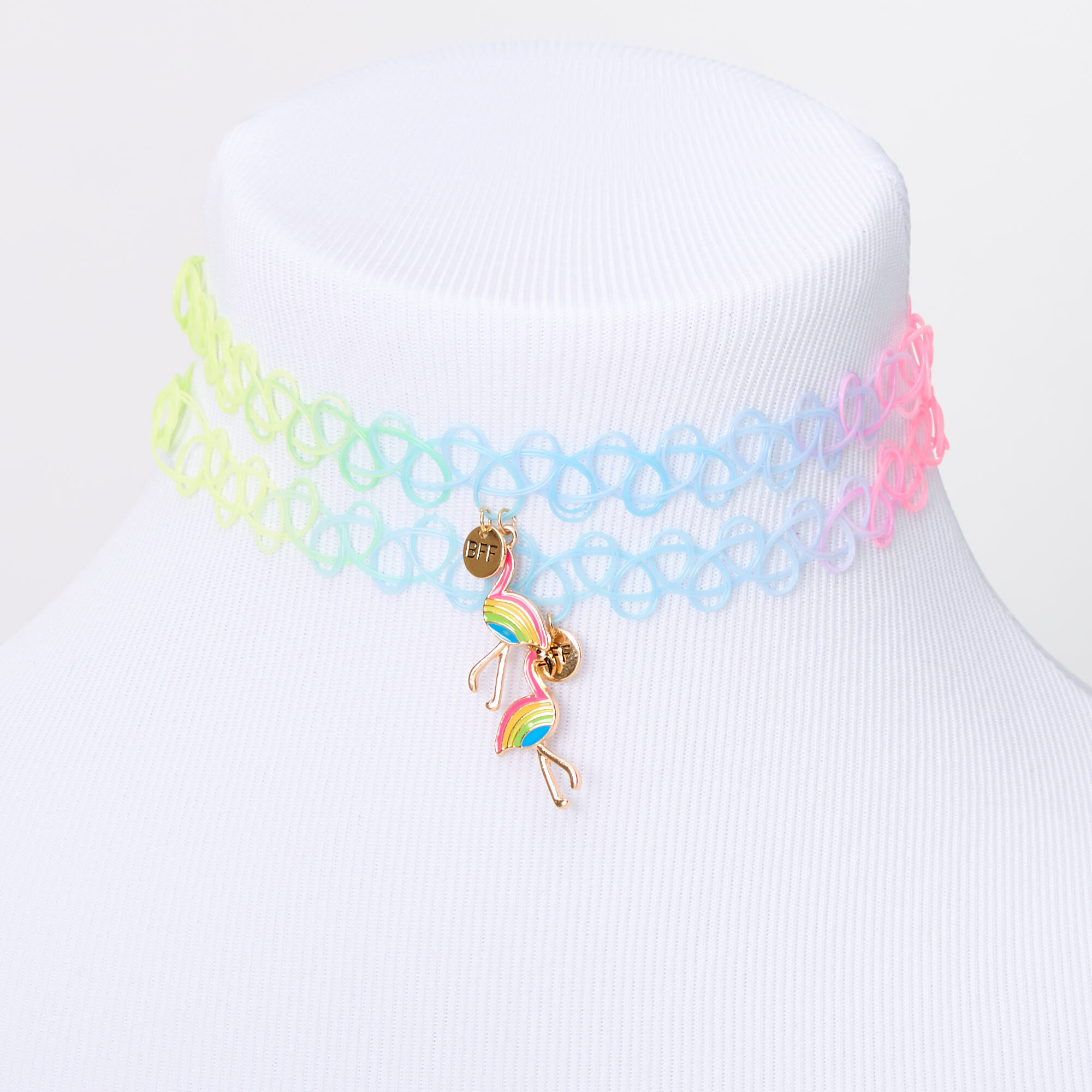 Best Friends Rainbow Flamingo Tattoo Choker Necklaces 2 Pack