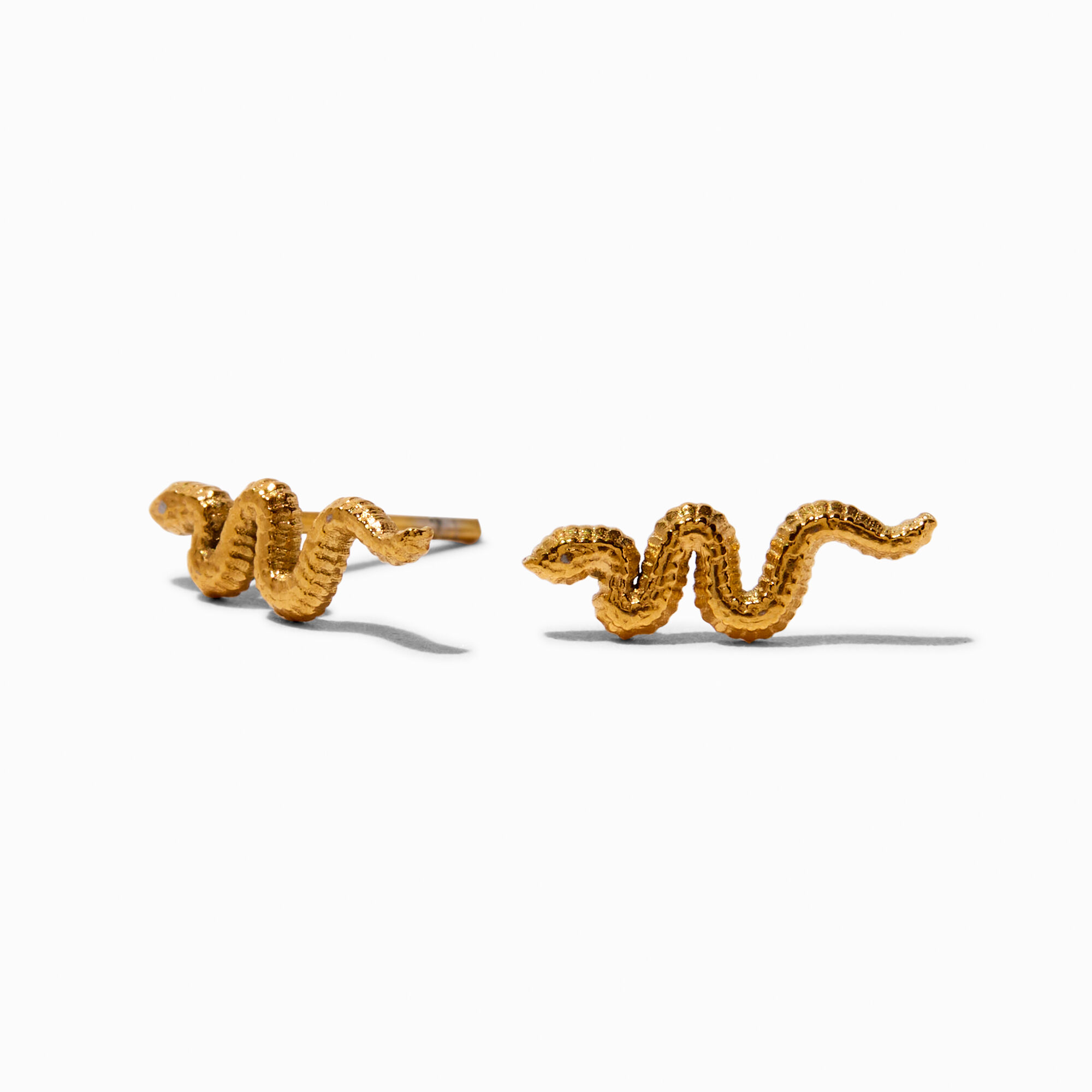 View Claires Tone Stainless Steel Snake Stud Earrings Gold information
