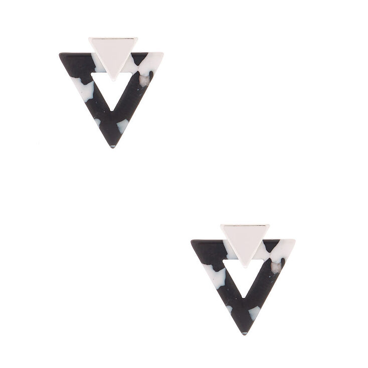 Silver Triangle Resin Stud Earrings - Black,