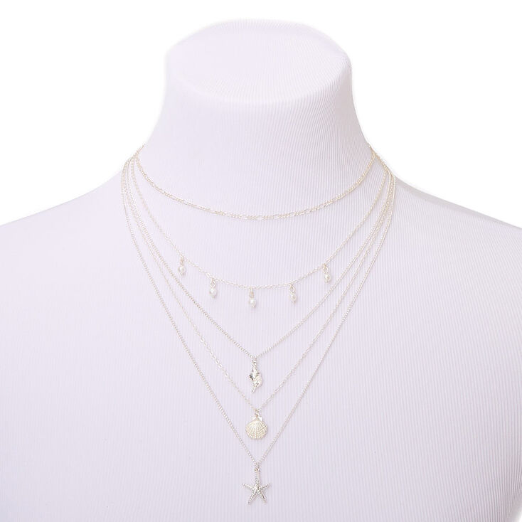 Silver Seashell Multi Strand Necklace,