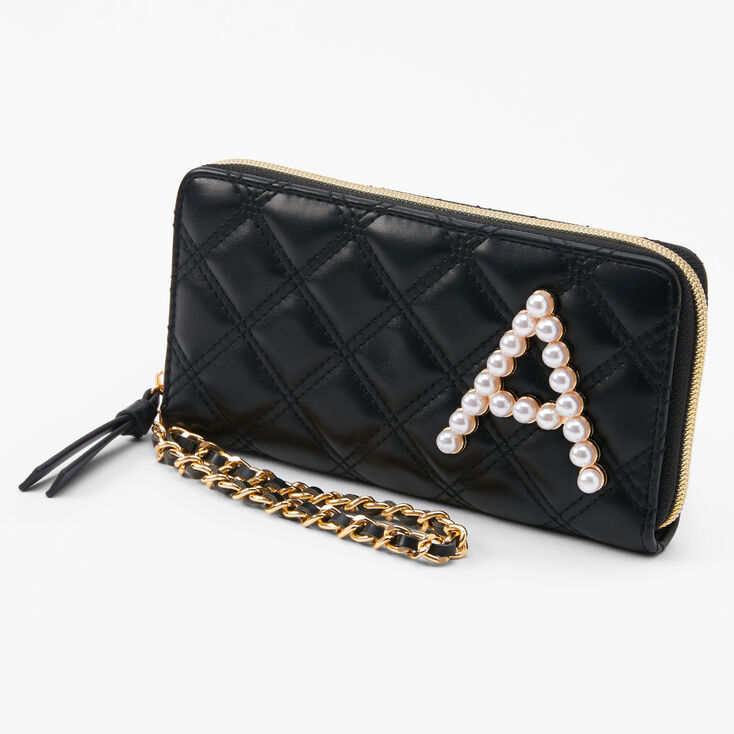 Initial Pearl Wristlet - Black, A,