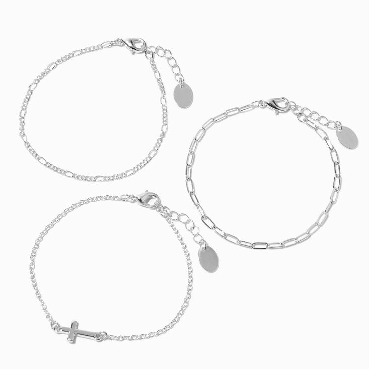 Claire's Recycled Jewellery Silver-tone Cross Chain Bracelets - 3 Pack ...