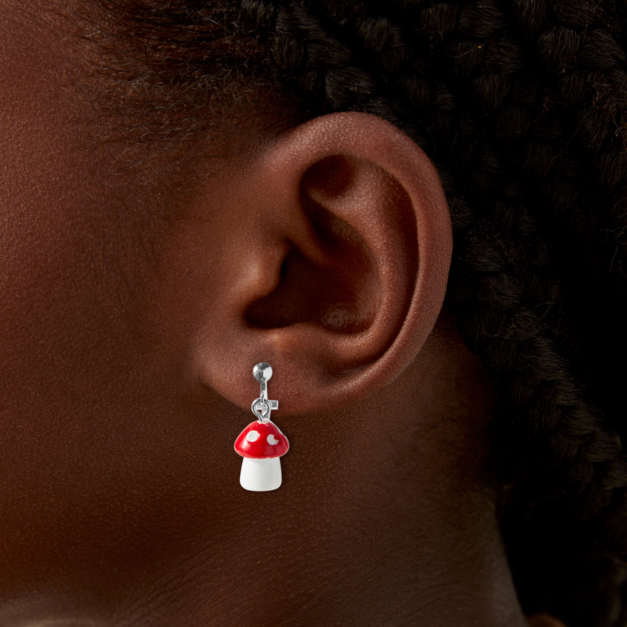 Red Mushroom Clip-On Drop Earrings