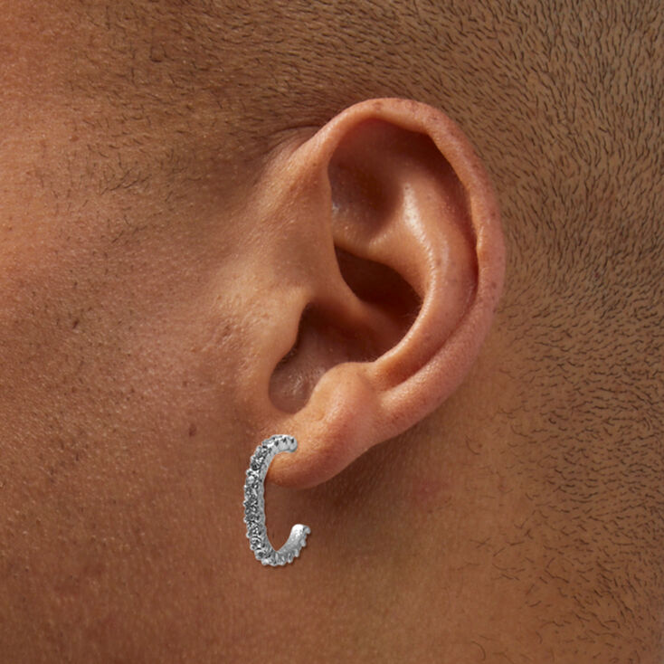 Silver-tone 15mm Crystal Hoop Earring Stackables Set - 6 Pack,
