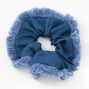 Blue Medium Dark Denim Frayed Edge Hair Scrunchie,