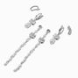 Silver-tone Bow Pearl Earring Stackables Set - 3 Pack,