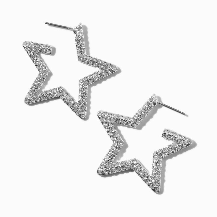 Silver-tone Pav&eacute; Star Hoop Earrings,