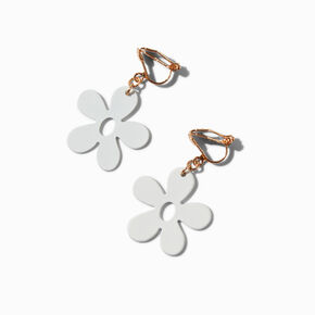 White Daisy Clip-On Drop Earrings,