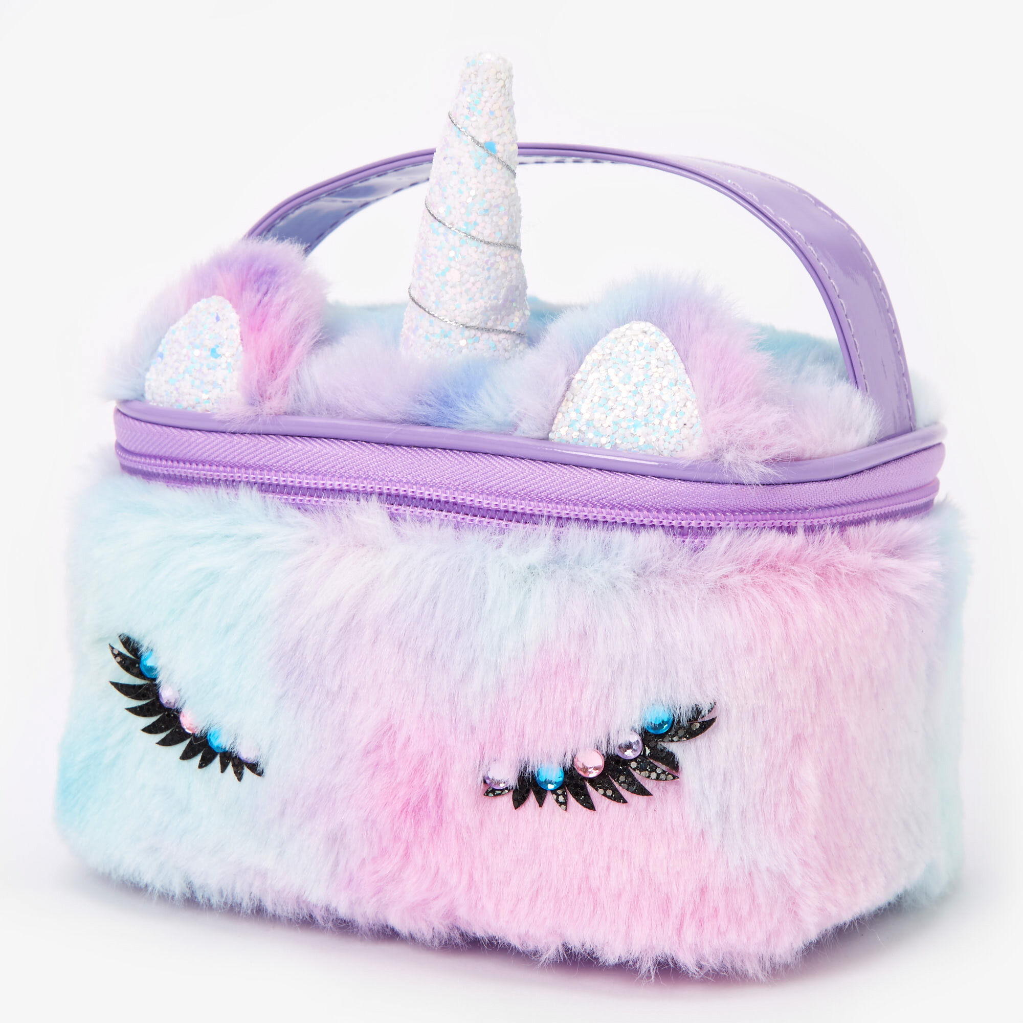 View Claires Ombre Unicorn Furry Makeup Bag Purple information