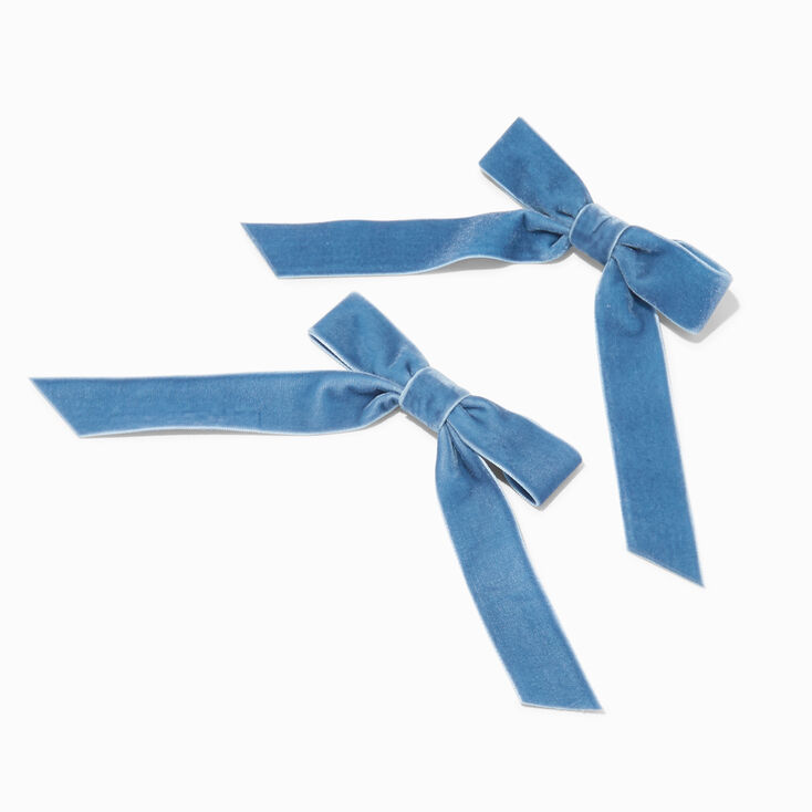 Slate Blue Velvet Hair Bow Clips - 2 Pack,