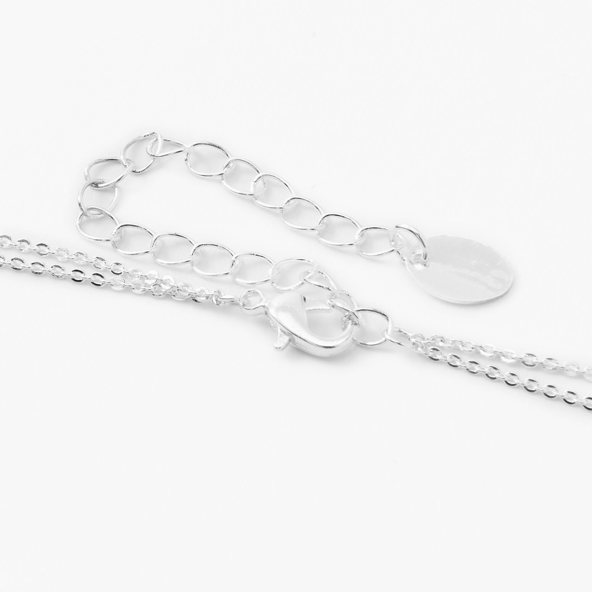 Collier multi-rangs double cœur en zircon cubique d'imitation couleur argentée,