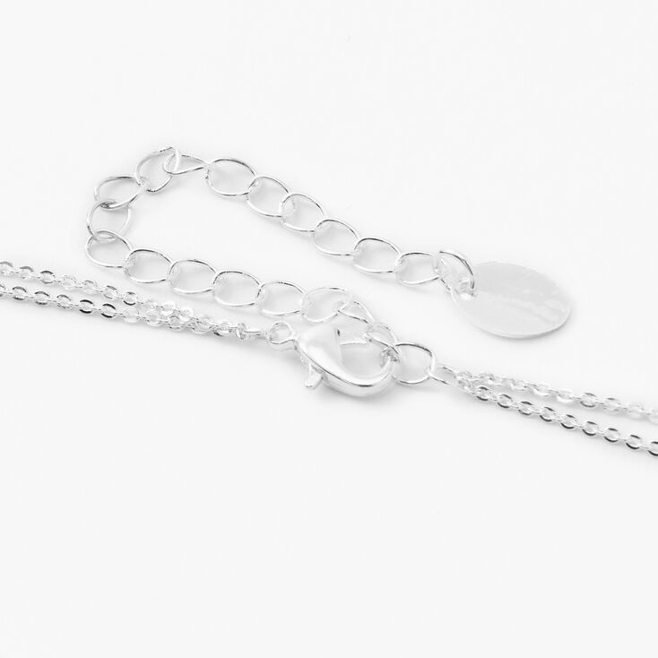 Silver Cubic Zirconia Double Heart Multi Strand Necklace,