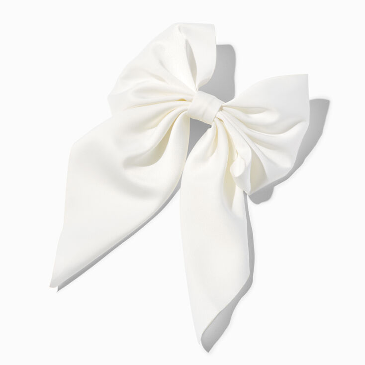 White Satin Hair Bow Clip,