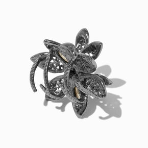 Hematite Crystal Embellished Filigree Flower Hair Claw,