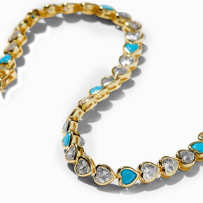 C LUXE by Claire&#39;s 18k Yellow Gold Plated Cubic Zirconia Turquoise Heart Tennis Bracelet,