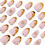 Gold Celestial French Tip Short Almond Vegan Faux Nail Set - 24 Pack,