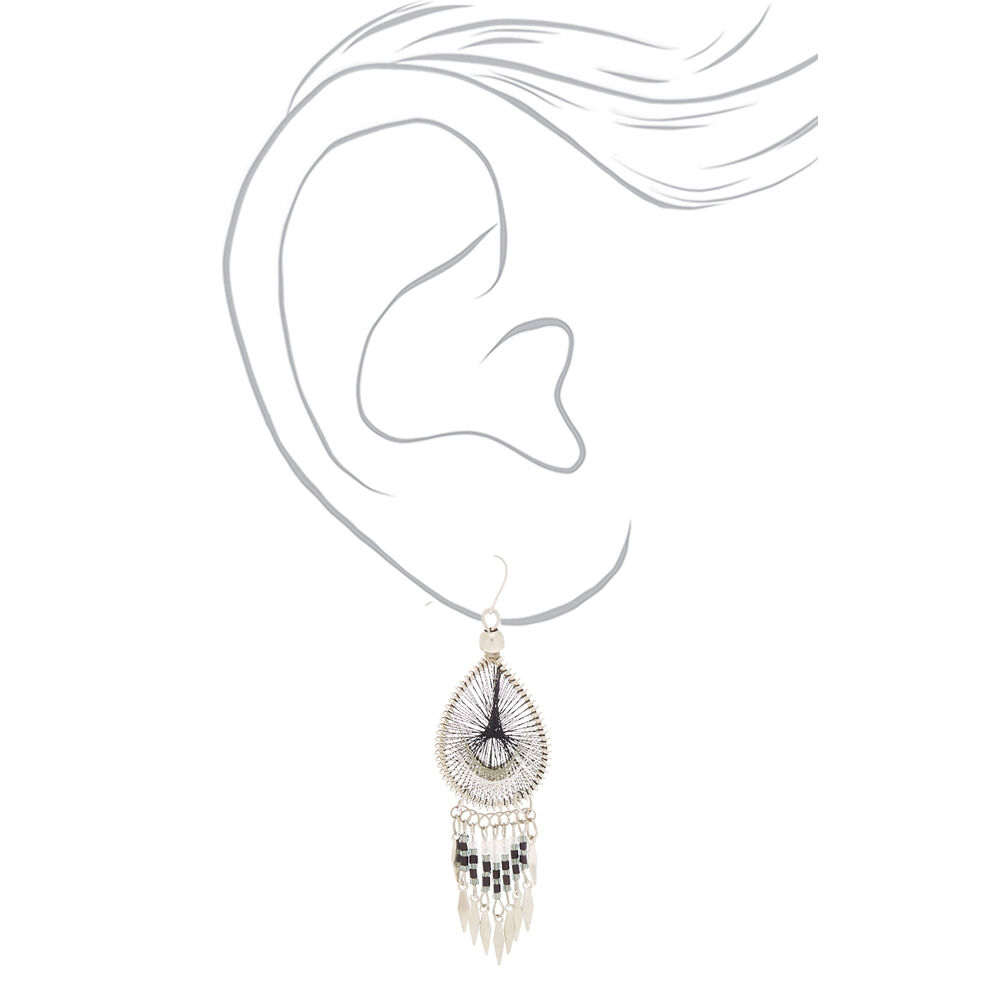 Silver 3" Threaded Drop Earrings - Black,