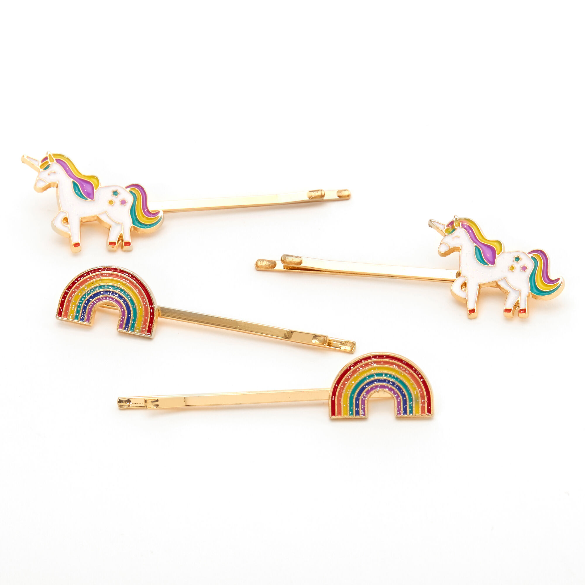 Claire's Club Gold Rainbow Unicorn Hair Pins - 4 Pack | Claire's