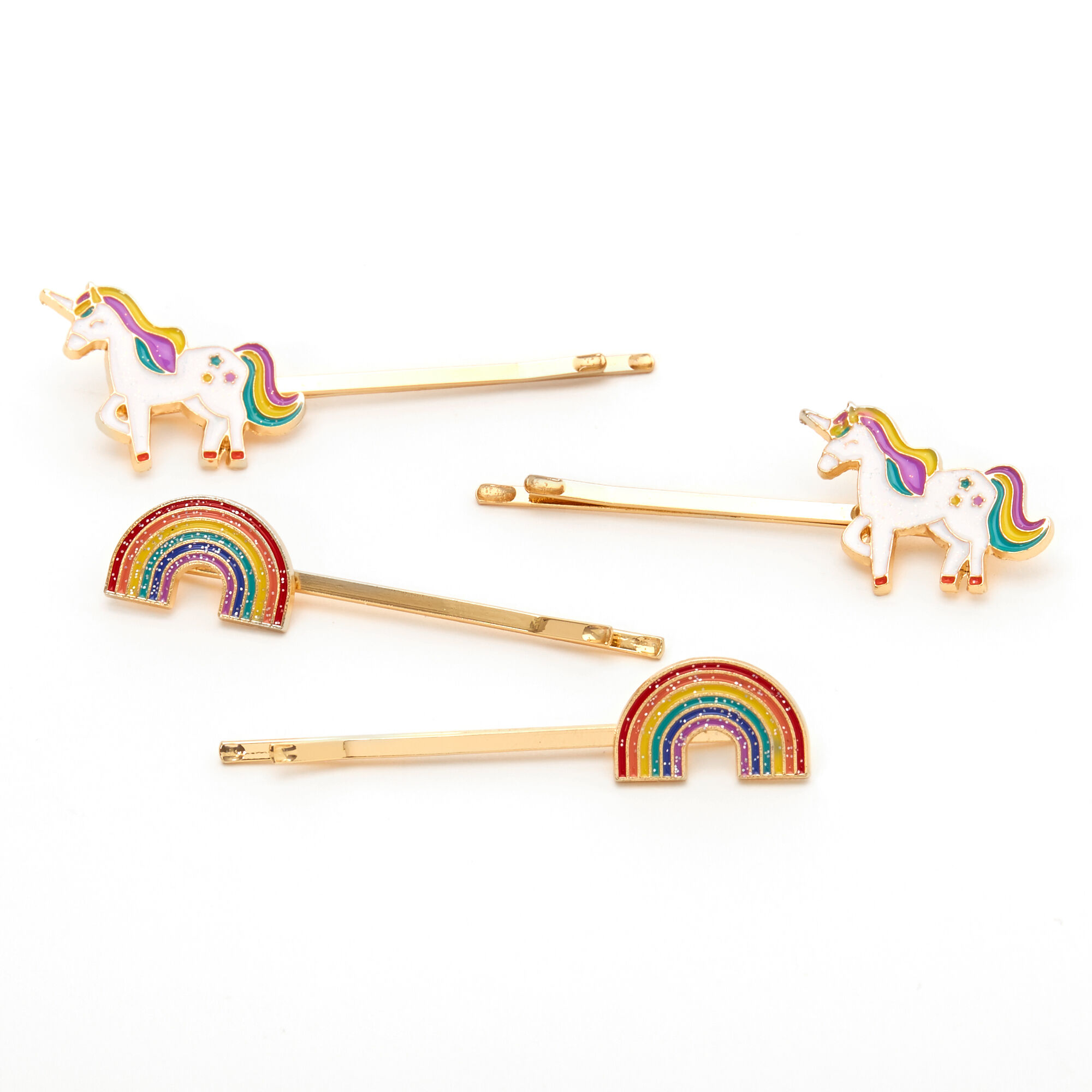 Claire's Club Gold Rainbow Unicorn Hair Pins - 4 Pack | Claire's Claire's Club Gold Rainbow Unicorn Hair Pins - 4 Pack | Claire's