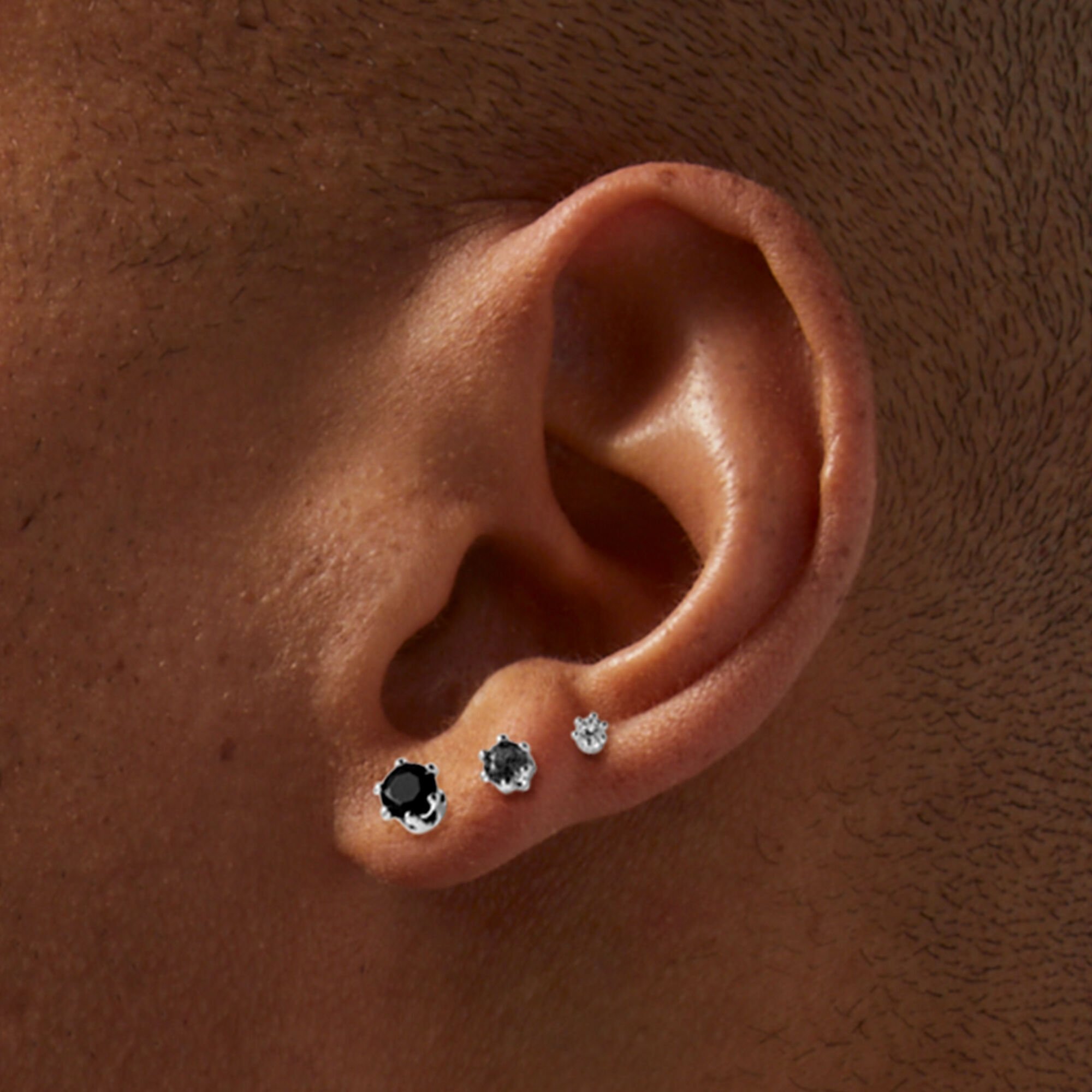 Silver-tone Black, Gray & Clear Cubic Zirconia Stackable Stud Earrings - 3 Pack,