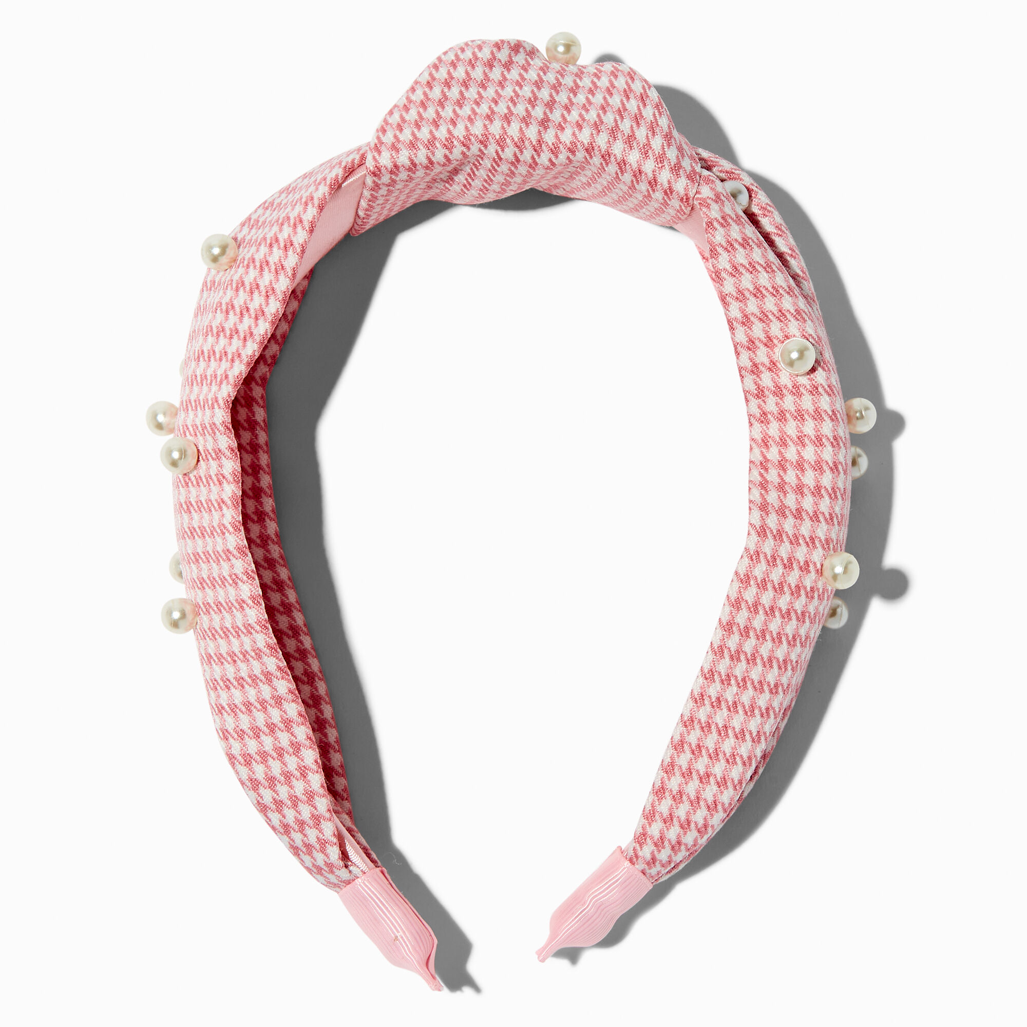 View Mean Girls X Claires Houndstooth Pearl Knotted Headband Pink information