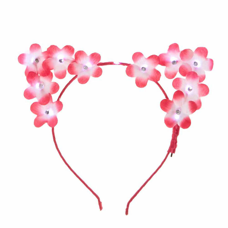 Kids Light Up Pink and White Flowers Cat Ears Headband,