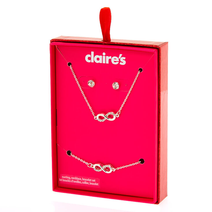 Claire's Coffret cadeau parure de bijoux couleur argenté symbole de l’infini - Lot de 3